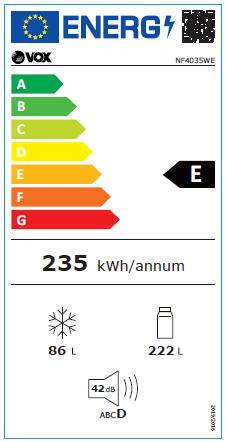 Energie-Label Vox Kombikühlschrank NF 4035 W E (W, H: 224 L, W: 86 L, NO-FROST, weiss)