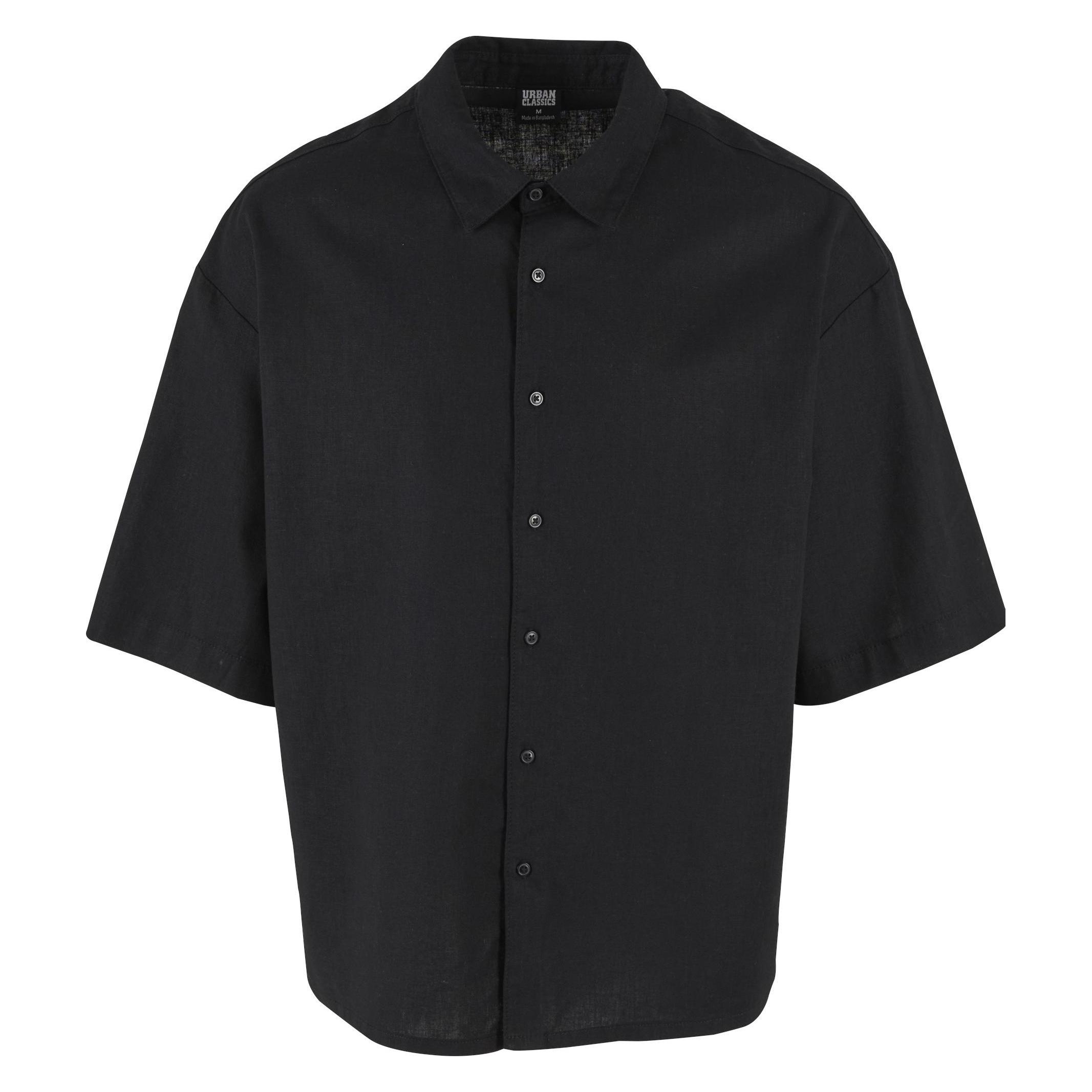Urban Classics, Herren, Hemden, Boxy Cotton Linen Shirt - 161163, Schwarz, (L)