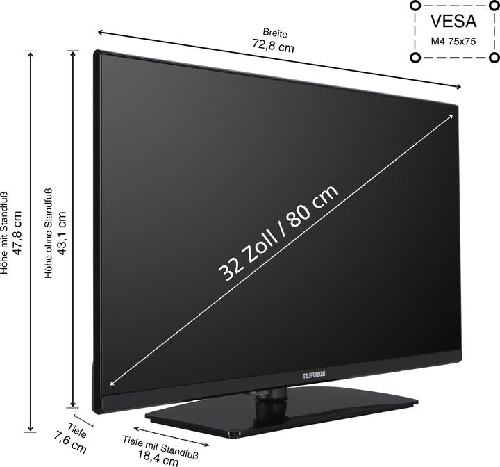 Actual product image Telefunken Fernseher 32 Zoll Smart TV VIDAA XF32VP750M Full HD Fernseher HDR TV mit Triple-Tuner (32", LED, Full HD, 2025)