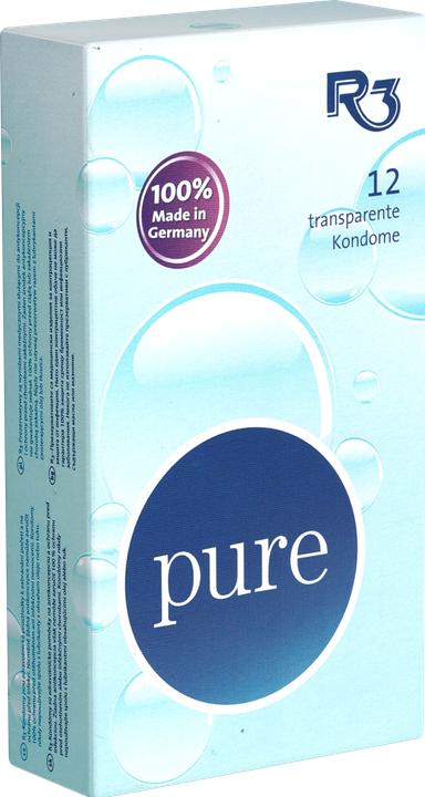 Produktbild R3 Pure 12 Kondome – glatte zylindrische Form, 52 mm, transparent, Silikonöl-befeuchtet (12 Stk.)