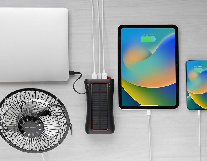 Produktbild Revolt Kurbel-Dynamo-Powerbank mit Solarpanel (10000 mAh, 5 W)