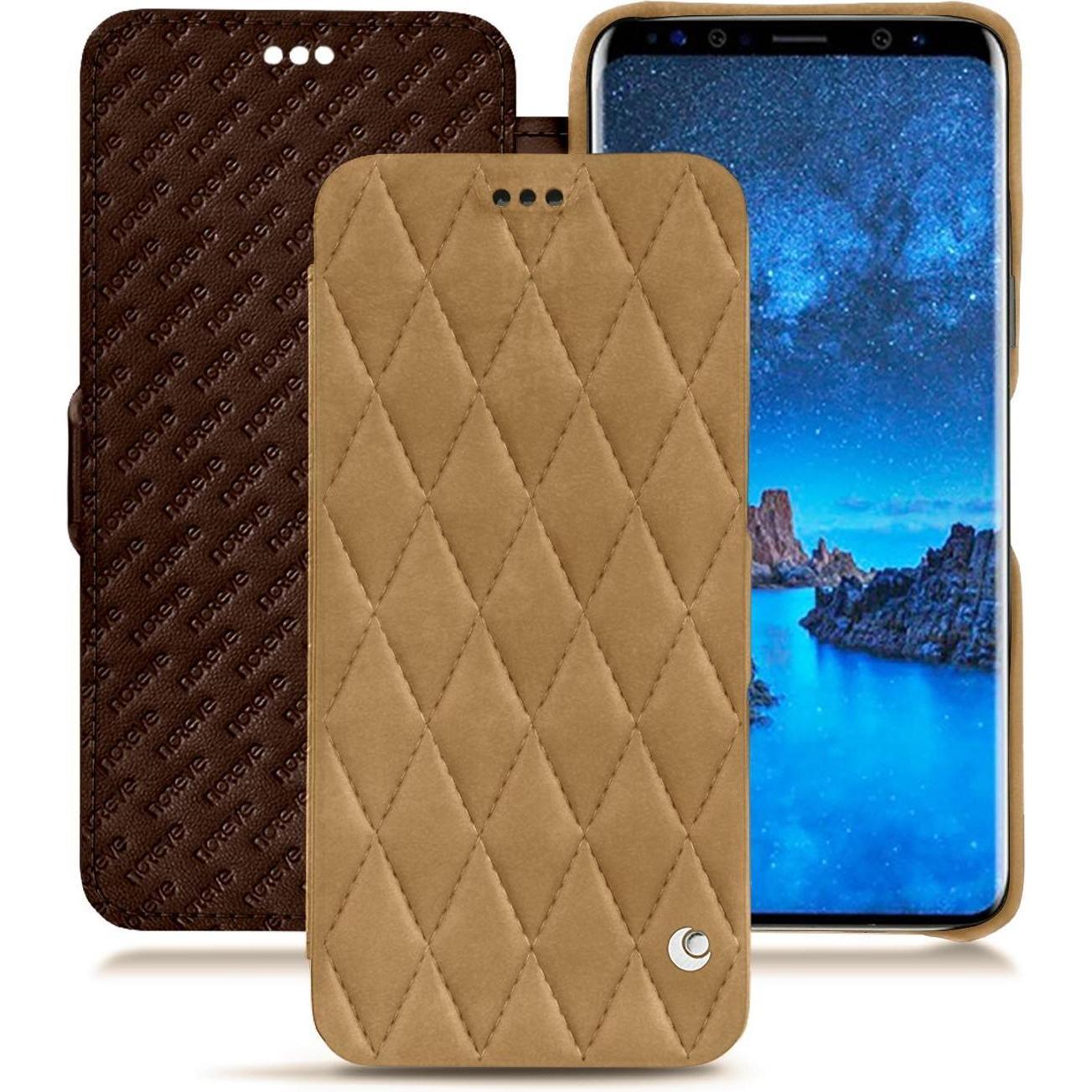 Noreve Lederschutzhülle horizontal (Samsung Galaxy S9+), Smartphone Hülle, Braun