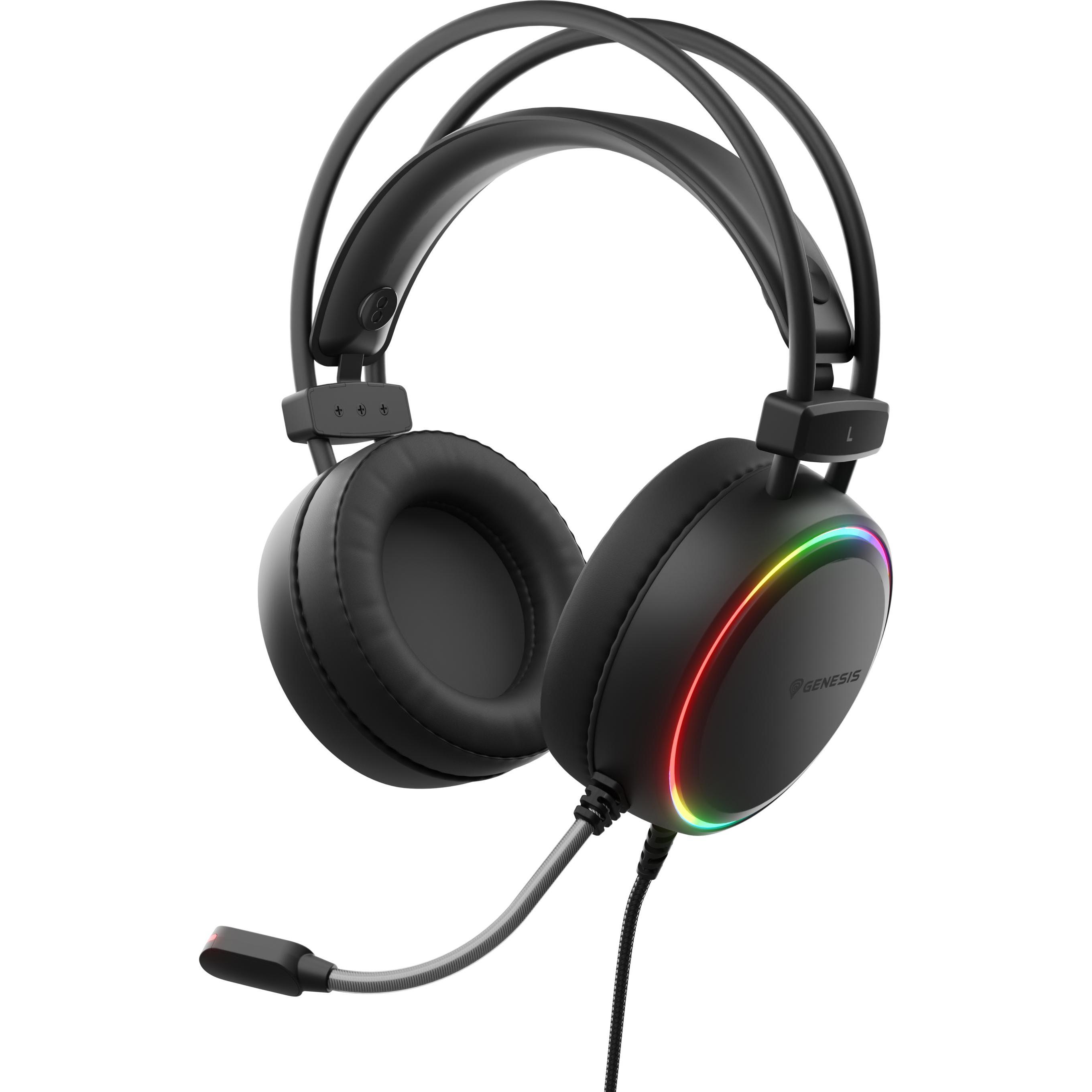 Genesis Słuchawki SŁUCHAWKI NAUSZNE NEON 613 RGB Z MIKROFONEM PODŚWIETLENIE CZARNE (Kabelgebunden), Gaming Headset, Schw...