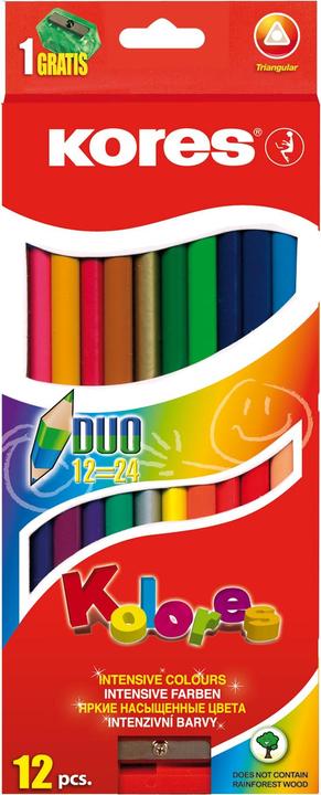 Image du produit Kores Crayons de couleur ""DUO"", étui carton de 12 pièces + taille-crayon GRATUIT avec champ pour le (12x)