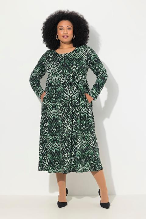Image du produit Ulla Popken Robe en jersey motif peau de serpent, décolleté rond et manches longues, coupe évasée (62)