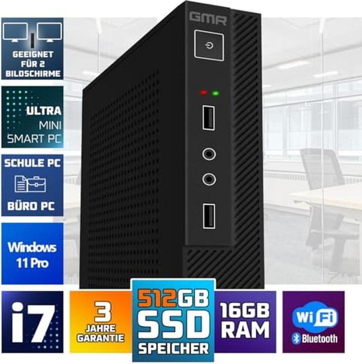 Actual product image GMR Ultra Smart Mini i7 Office PC with 16GB RAM, 512GB SSD, USB 3, Windows 11 Pro, WiFi Bluetooth (512 GB)