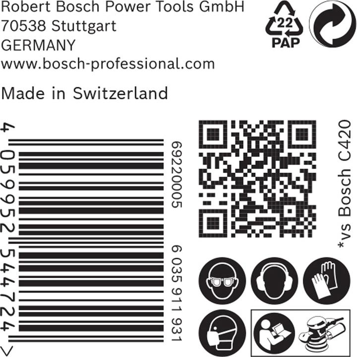 Immagine prodotto Bosch Professional Zubehör Expert C470 Carta vetrata multiforo per levigatrice rotorbitale, 125 mm, G 400, 50 pz. (400)