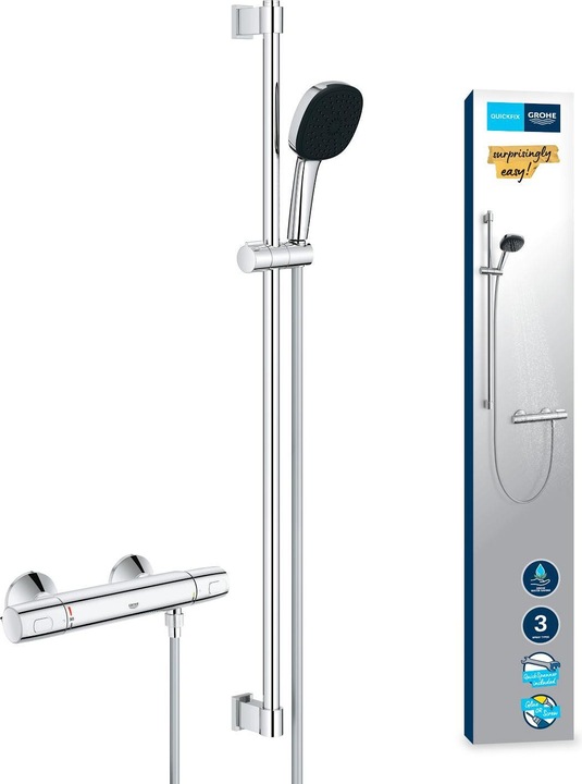 Actual product image Grohe Precision Trend QuickFix thermostatic shower mixer and Vitalio Comfort 110 shower rail set, length