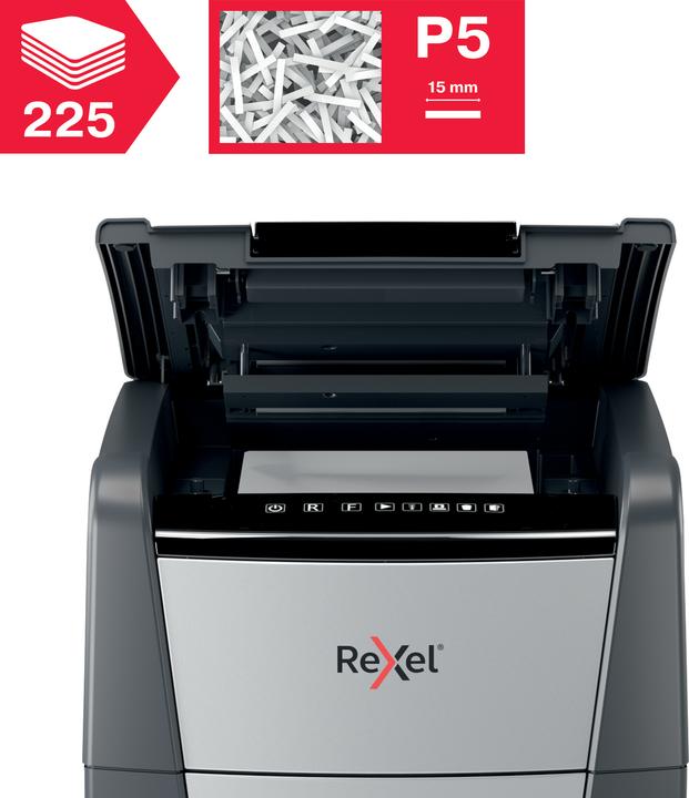 Immagine prodotto Rexel Distruggitrice Optimum AutoFeed+ 225M Micro cut 2 x 15 mm 60 l Numero di fogli (max.): 225 Sicura (Microtaglio)