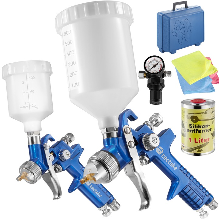 Produktbild tectake 2 HVLP Lackierpistolen inkl. Schutzmaske und Silikonentferner