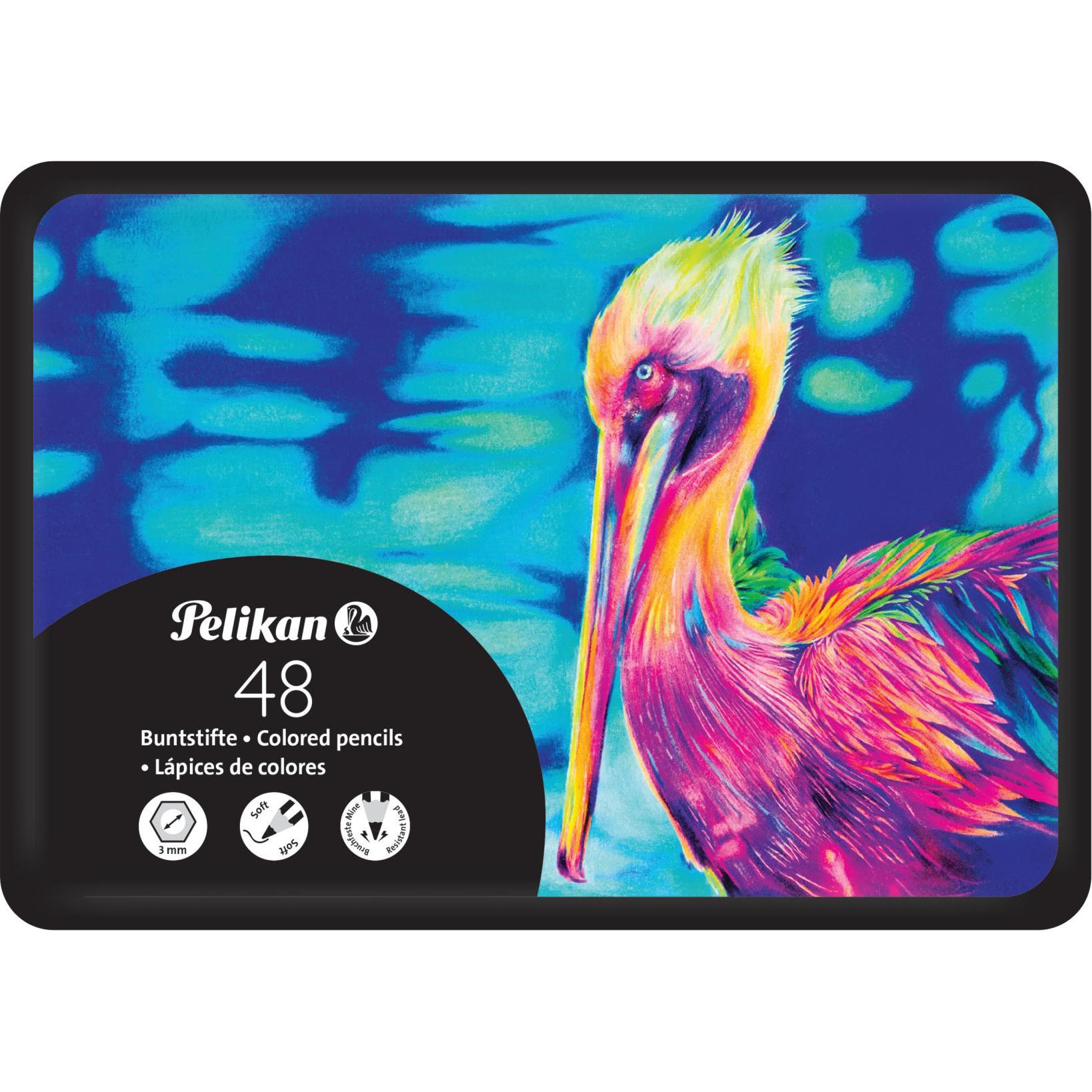 Pelikan, Malstifte, Buntstifte im Metalletui (Endstück in Minenfarbe, Blau, 48 x)