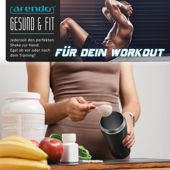 Actual product image Arendo Protein Shaker Edelstahl 750 ml, Eiweissshaker, verschliessbar, spülmaschinengeeignet, BPA-frei (0.75 l)