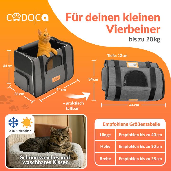 Produktbild Cadoca Haustiertragetasche (Katze, Reflektoren, Faltbar, Waschbar, Komplett zu öffnen)