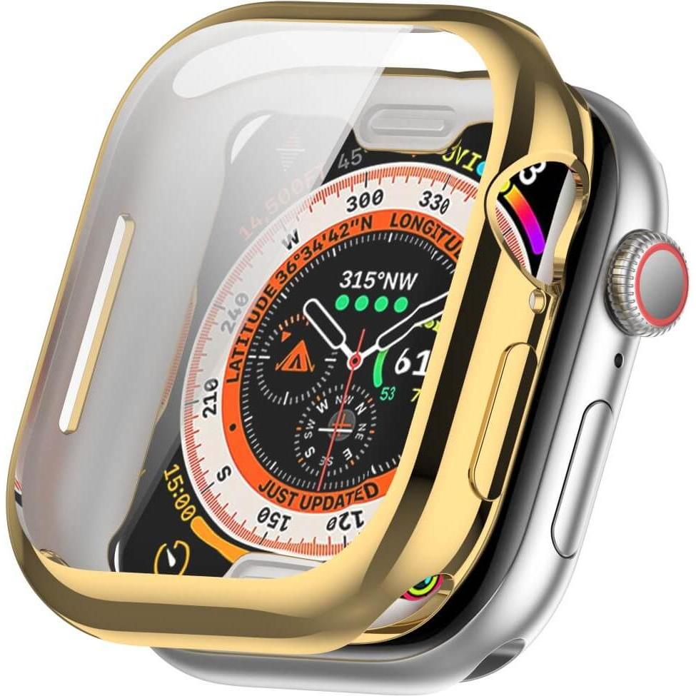 Cover-Discount Apple Watch 10 - 42mm - Gummi Schutz Case Metall-Look, Smartwatch Zubehör, Gold