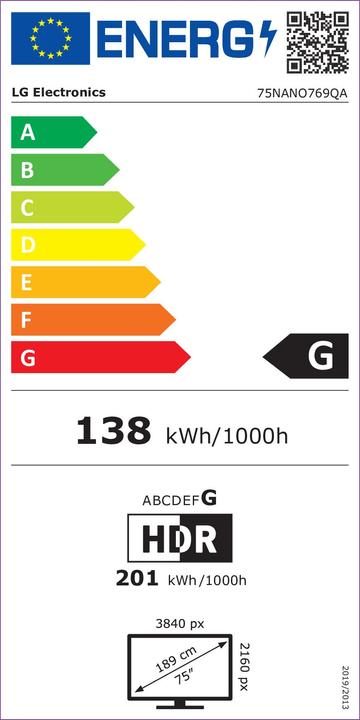 Energie-Label LG 75NANO769QA (75", NANO76, Nano-Cell, UHD, 2022)