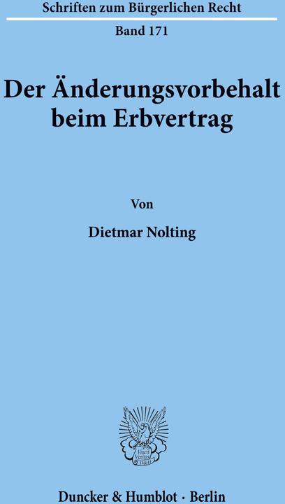 Produktbild Der Änderungsvorbehalt beim Erbvertrag. (Deutsch, Dietmar Nolting, 1994)