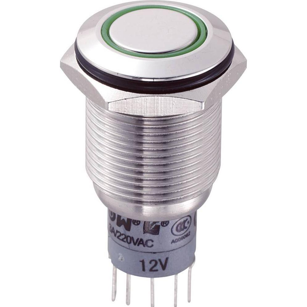 Tru Components 701833 LAS2GQF-22E/G/12V/S/P Vandalismusgeschützter Drucktaster 2, Taster + Schalter, Silber