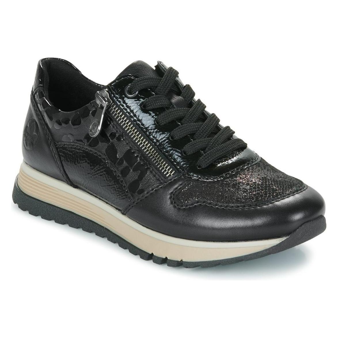 Rieker, Damen, Sneakers, Extra Breite Sneakers Mit Echter Lederausstattung Und Herausnehmbarer Einlegesohle, Schwarz, (37)