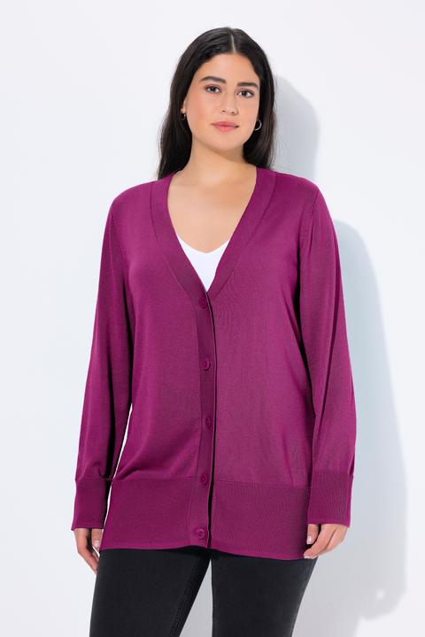 Produktbild Ulla Popken Strickjacke, V-Ausschnitt, Knopfleiste, Feinstrick (62)