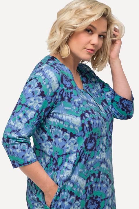 Produktbild Ulla Popken Longshirt, Batikmuster, Zipper, V-Ausschnitt, 3/4-Arm (56)