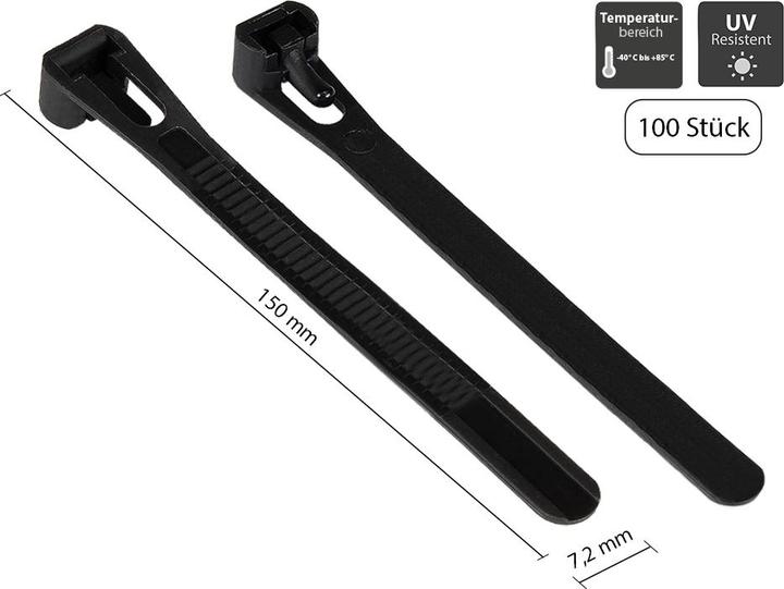 Actual product image Good Connections Reusable cable tie 150 mm x 7.2 mm, black, UV-resistant, -40 °C to +85 °C, 100 pcs. (Plastic cable ties, 150 mm, 100 pcs.)