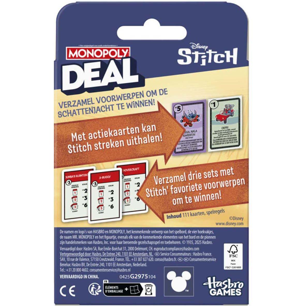 Hasbro Monopoly Deal Disney Stitch Edition Kartenspiel - Niederländische Version (Olandese)