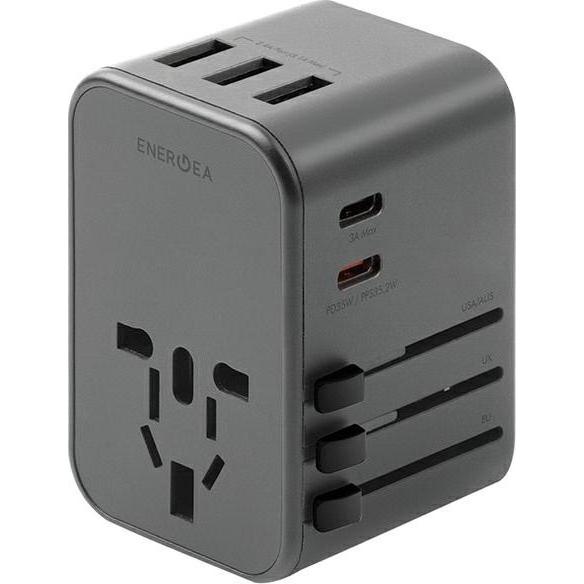 Thumbnail - Energea ład. siec. 3xUSB+2xUSB-C PD-PPS-QC 3.0 35.5W 3A2C adapter 4w1 US/UA/EU/UK szary/gunmetal Tra, USB Ladegerät