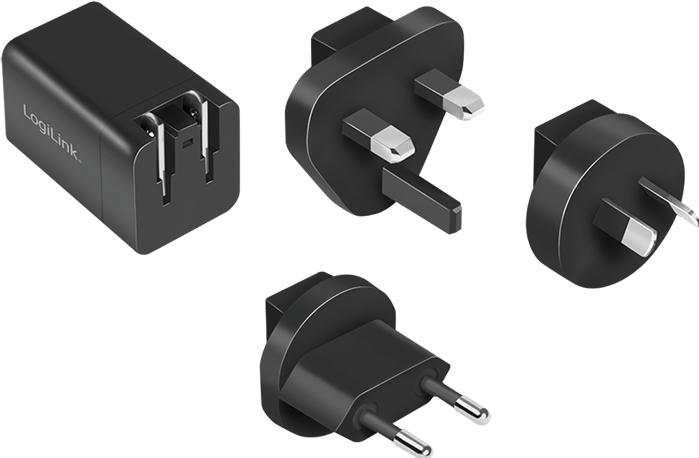 Actual product image LogiLink USB socket travel adapter, 1x USB-A, 1x USB-C, GaN technology, 30 W (30 W, 2 ports)