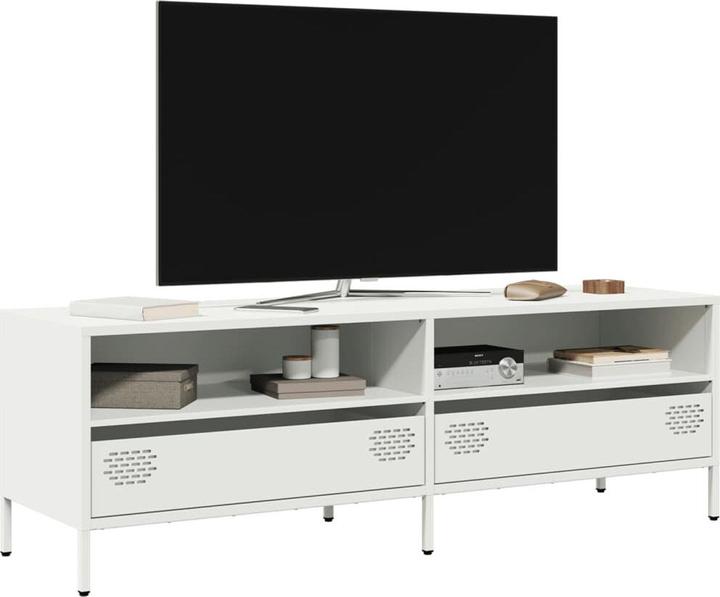Produktbild vidaXL TV Schrank Lowboard Fernsehschrank Fernsehtisch Weiss Kaltgewalzter Stahl (135 x 39 x 43.5 cm)