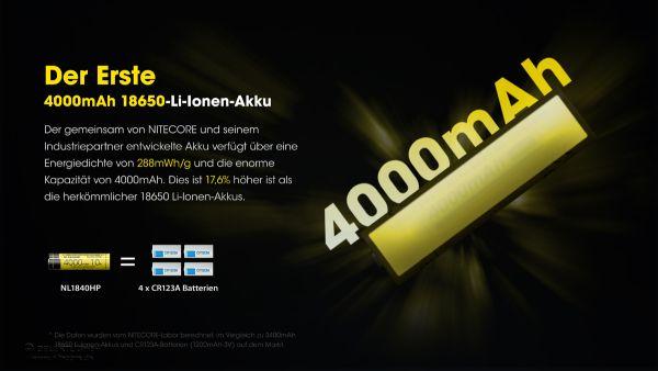 Produktbild Nitecore 18650 Li-Ion Akku, NL1840HP, 4000mAh, mit Schutzschaltung