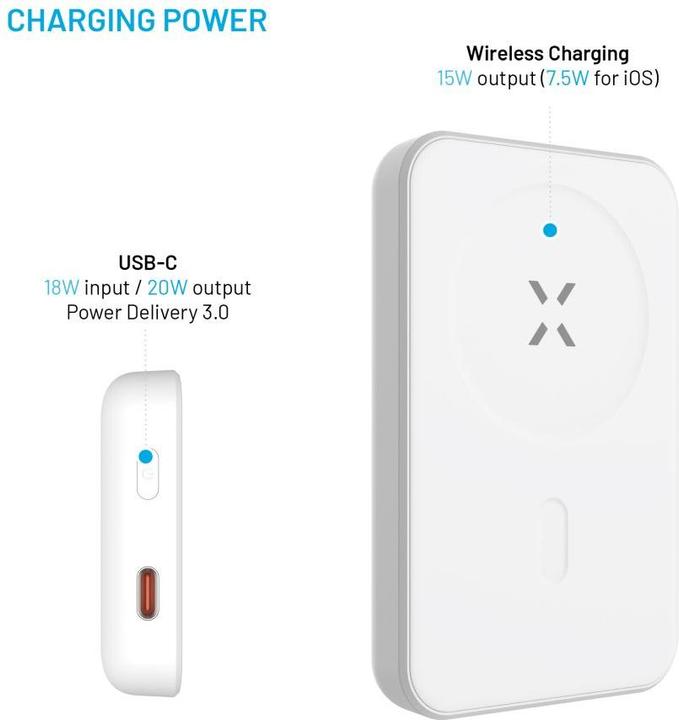 Produktbild Fixed MagZen Trådløs PD 20W Power Bank 6.000 mAh Hvid Powerbank - Hvid - 6000 mAh (6000 mAh, 20 W, 22.20 Wh)