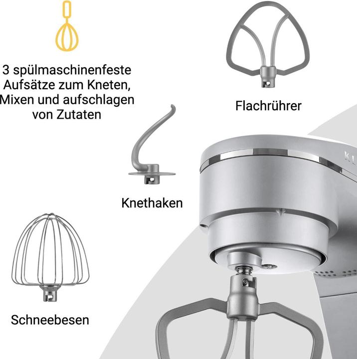 Actual product image KLAMER Küchenmaschine, Knetmaschine mit 6 Liter Edelstahl Schüssel (1800 W)