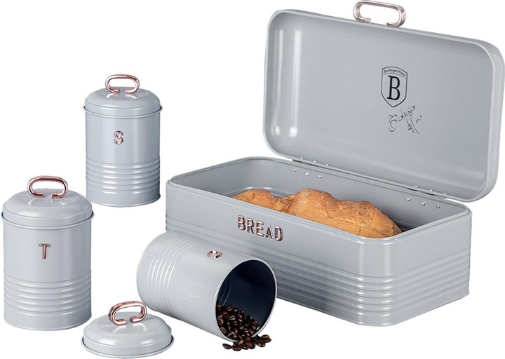 Actual product image BerlingerHaus Bread box and kitchen tin set, grey rose gold