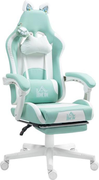 Swisshandel24 Gaming-Sessel, Katzenohren, neigbar, ausziehbare Fussstütze, bis 120kg, Seeblau