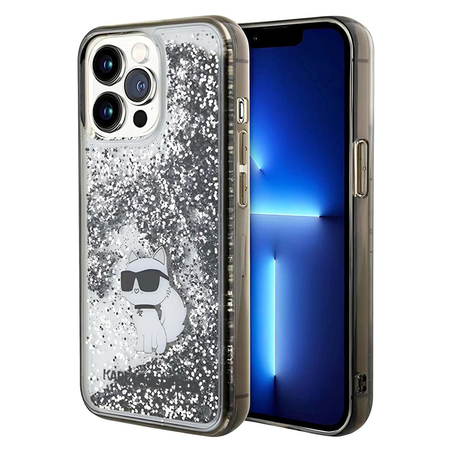 Karl Lagerfeld KLHCP13LLKCNSK IPhone 13 Pro / 13 6.1" Transparent Hardcase Liquid Glitter Choupette (Apple IPhone 13 Pro), Smartphone Hülle,
