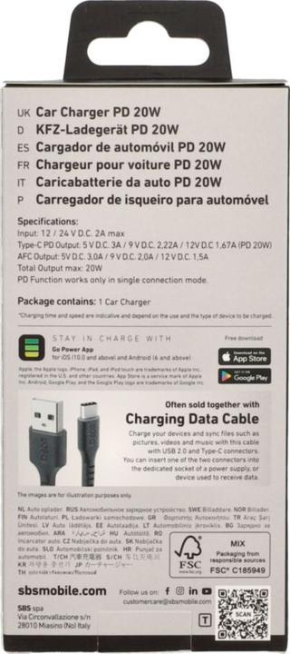 Actual product image SBS 20W car charger