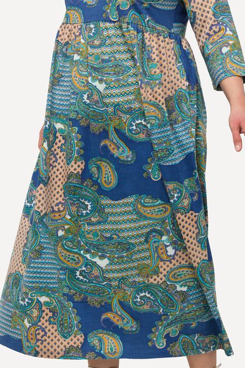 Produktbild Ulla Popken Jerseykleid, Paisleymuster, A-Linie, V-Ausschnitt, 3/4-Arm (62)
