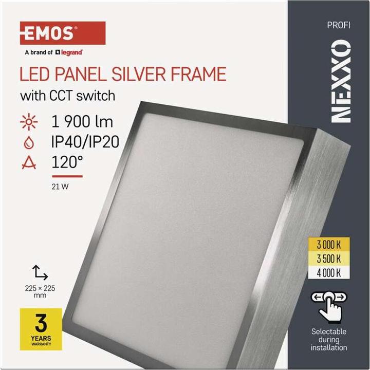 Actual product image Emos Surface-mounted LED light NEXXO, square, silver, 21W, with Change CCT (1900 lm)