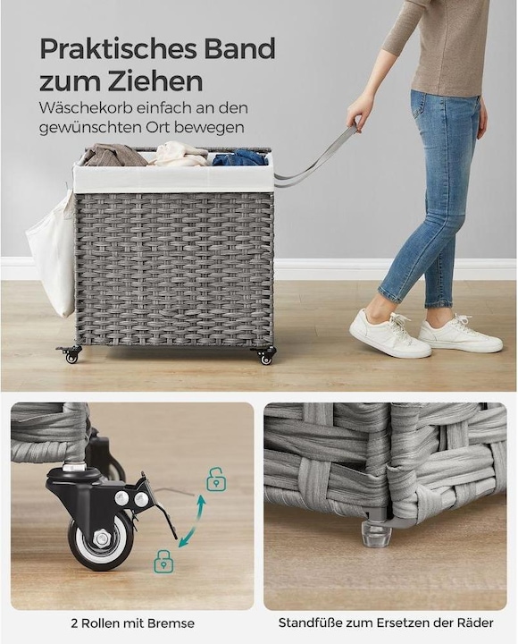 Actual product image Songmics Wäschekorb auf Rollen 140 l, Grau, Detailfarbe: Grau (140 l)