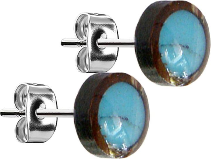 Produktbild Star Piercing Ohrstecker silber Teller Kokosnuss Holz mit Türkis Stein (Organisch, ohne Messing, Chirurgenstahl 316L, Mineralisch)