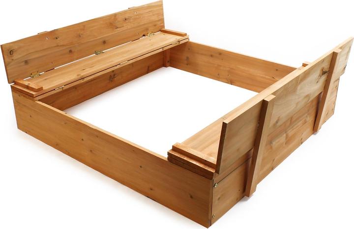 Produktbild Wiltec Sandkasten mit Deckel 2 Sitzbänke 98x98x18cm Sandkiste Holz Sandbox Buddelkiste