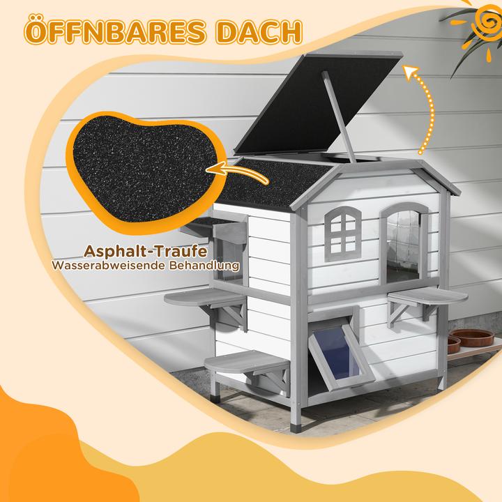 Immagine prodotto PawHut Katzenhaus Tannenholz Hellgrau+Weiss (Gatto)