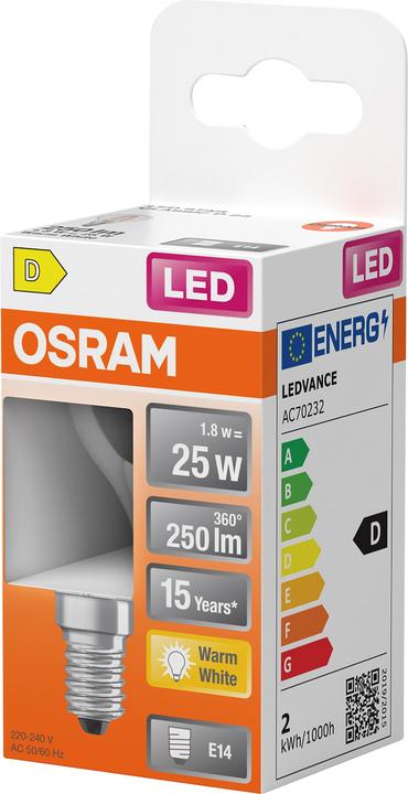 Image du produit Osram LED Leuchtmittel LED Retrofit CLASSIC P 1.8W 827 Clear E14 Warm weiss 4099854467585 (E14, 250 lm, 1x)