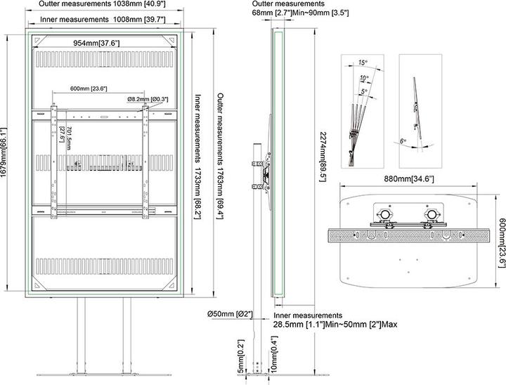 Image du produit Multibrackets Stele Slim ohne Monitor, Portrait, 75"/8225
