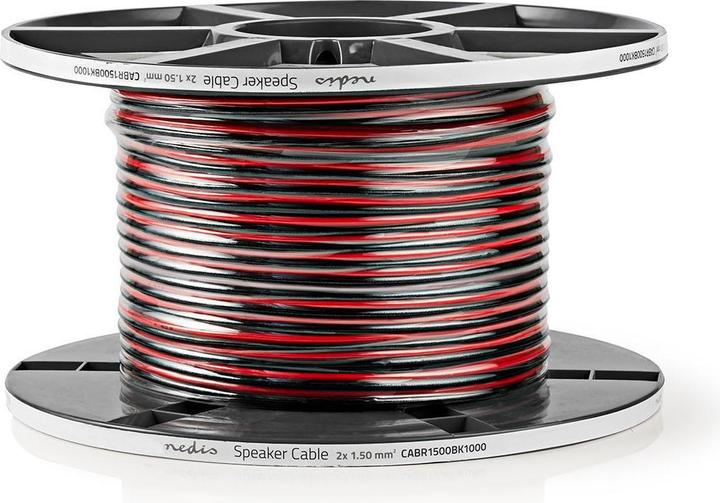 Actual product image Nedis Loudspeaker cable| 2x 1.50 mm²| copper| 100.0 m| round| PVC| Red Black| - Verlä (100 m, 1.50 mm²)