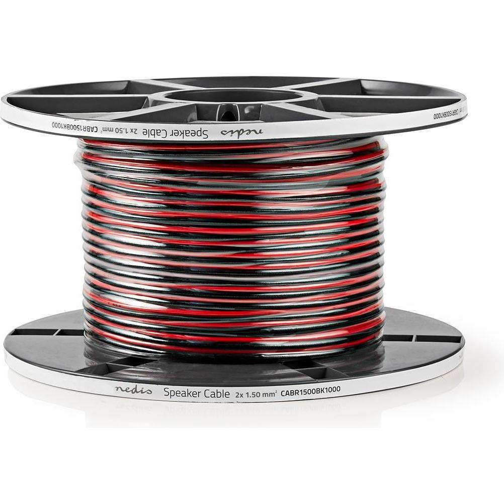 Nedis Lautsprecherkabel 2x 1.50 mm² Kupfer 100.0 m rund PVC Red Schwarz - Verlä (100 m, 1.50 mm²), Lautsprecherkabel, Sc...
