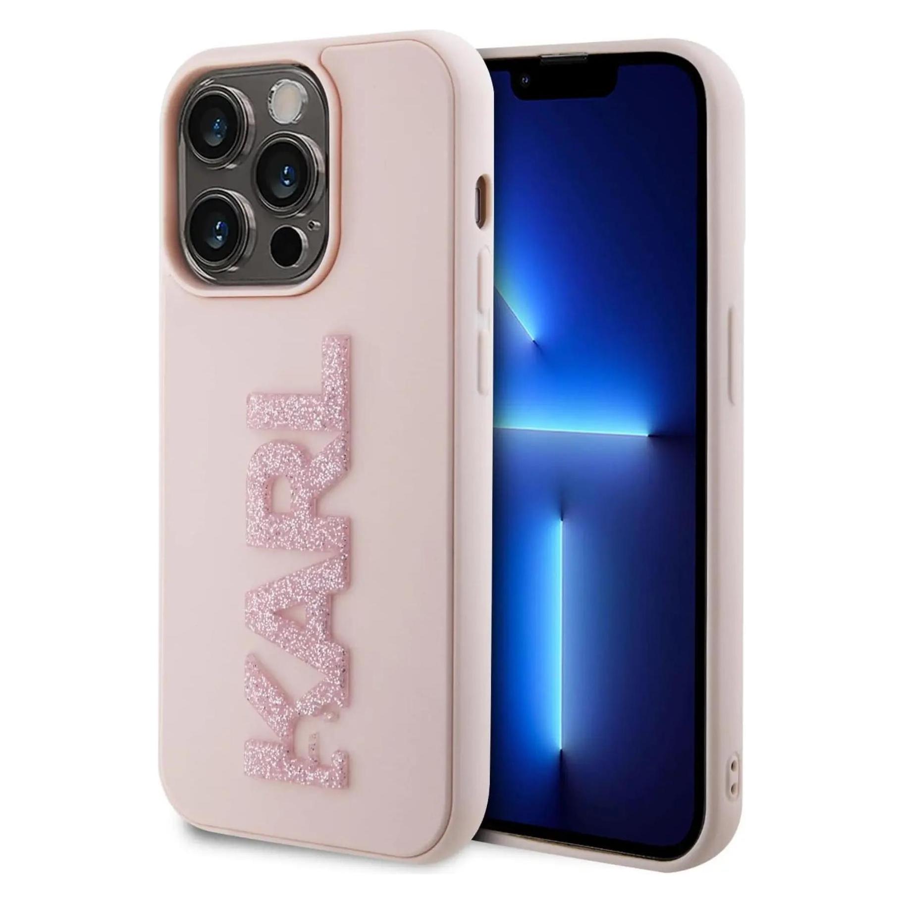 Karl Lagerfeld KLHCP15L3DMBKCP IPhone 15 Pro 6.1" Różowy/pink Hardcase 3D Rubber Glitter Logo (Apple IPhone 15 Pro), Smartphone Hülle, Rosa