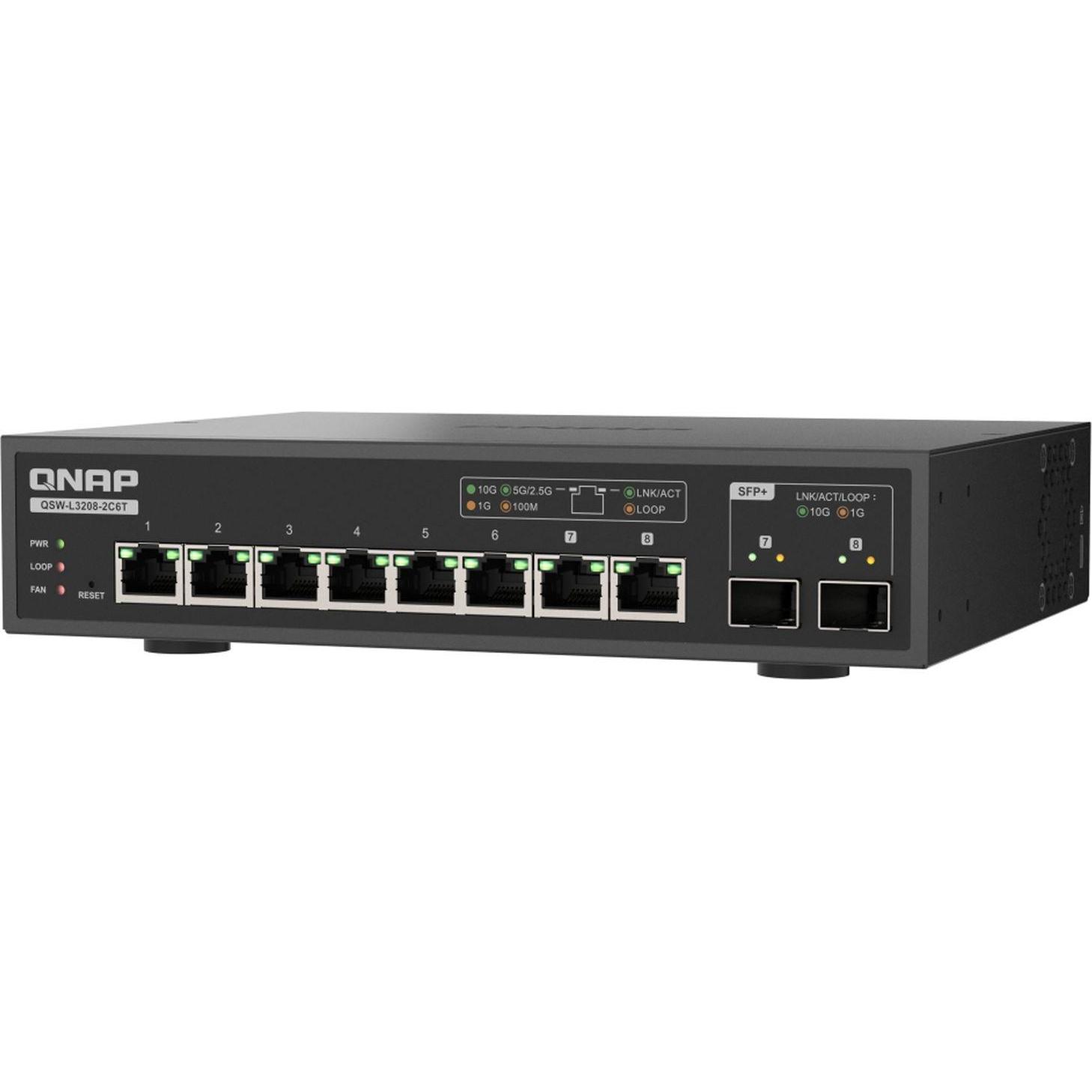 QNAP QSW-L3208-2C6T 6 ports 10Gbps 2 ports (8 Ports), Netzwerk Switch, Schwarz