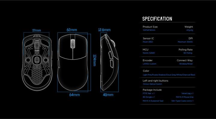 Image du produit Lamzu Maya X Gaming Maus - Cloud White (Sans fil, Filaire)