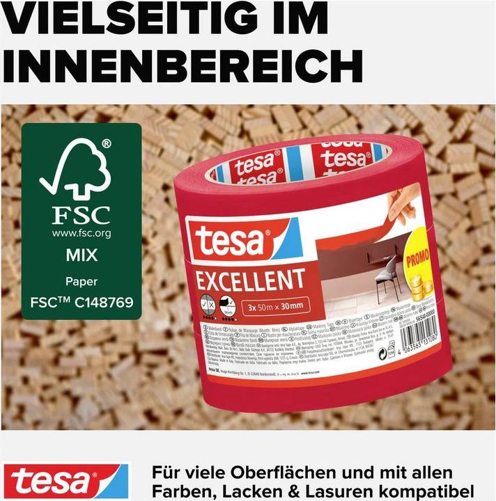 Produktbild tesa 3x Malerkrepp EXCELLENT zum Abkleben bei Malerarbeiten (30 mm)